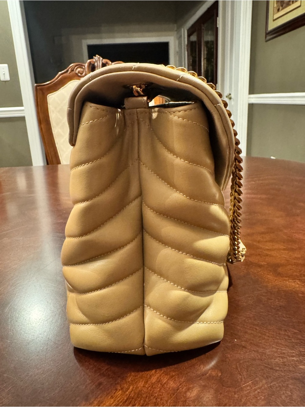 Saint Laurent Beige Chevron Loulou Medium Chain Shoulder Bag - excellent cond! - Picture 7 of 15